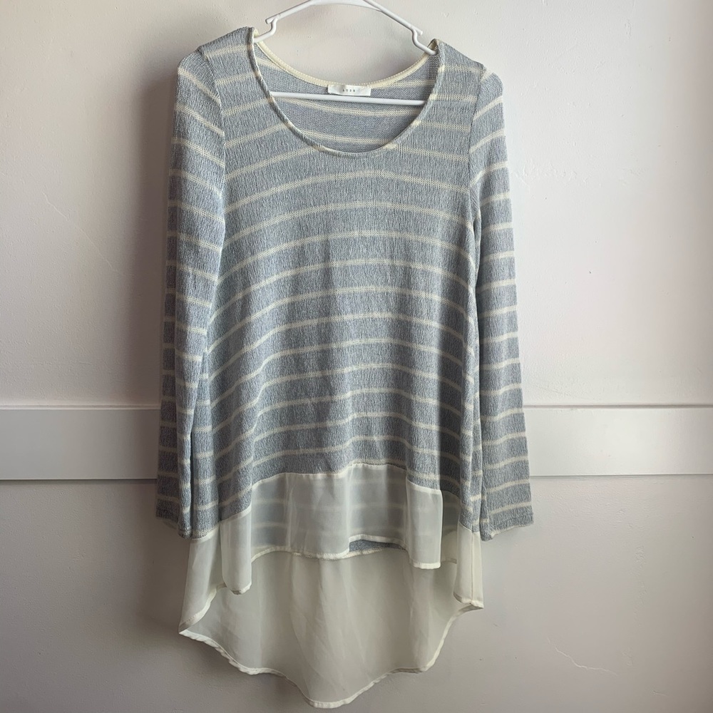 Lush Light Blue & Cream Striped High Low Long Sleeve Shirt